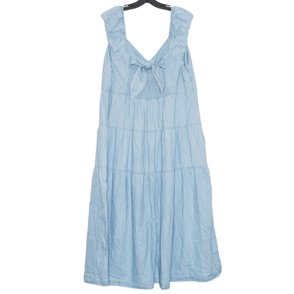 Old Navy Chambray Midi Dress Cottagecore Boho Western Summer Blue Plus Size 2X - Picture 2 of 6